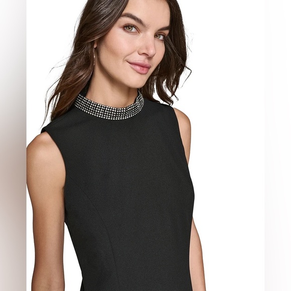 🤎Karl Lagerfeld Paris Women's Black Rhinestone-Trim Pleated Dress Size 16👗 - Picture 2 of 7